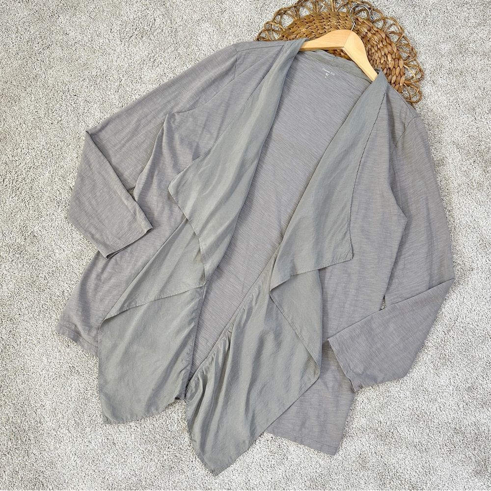 Garnet Hill Cardigan Waterfall Silk Ruffle Trimmed Open Front Drape Purple XL